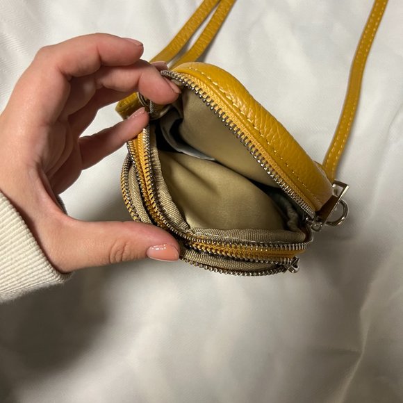 Borse In Pelle Italian Leather Mustard Crossbody Small Bag/Purse - Picture 3 of 5